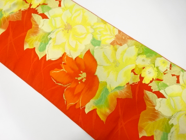 花模様織り出し　名古屋帯